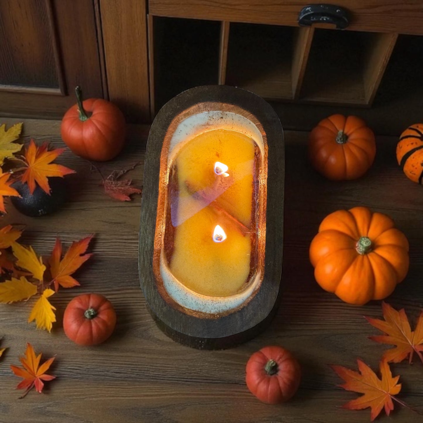 Hot Apple Pie Candle in Hand-carved Bowl | Organic Soy Candle
