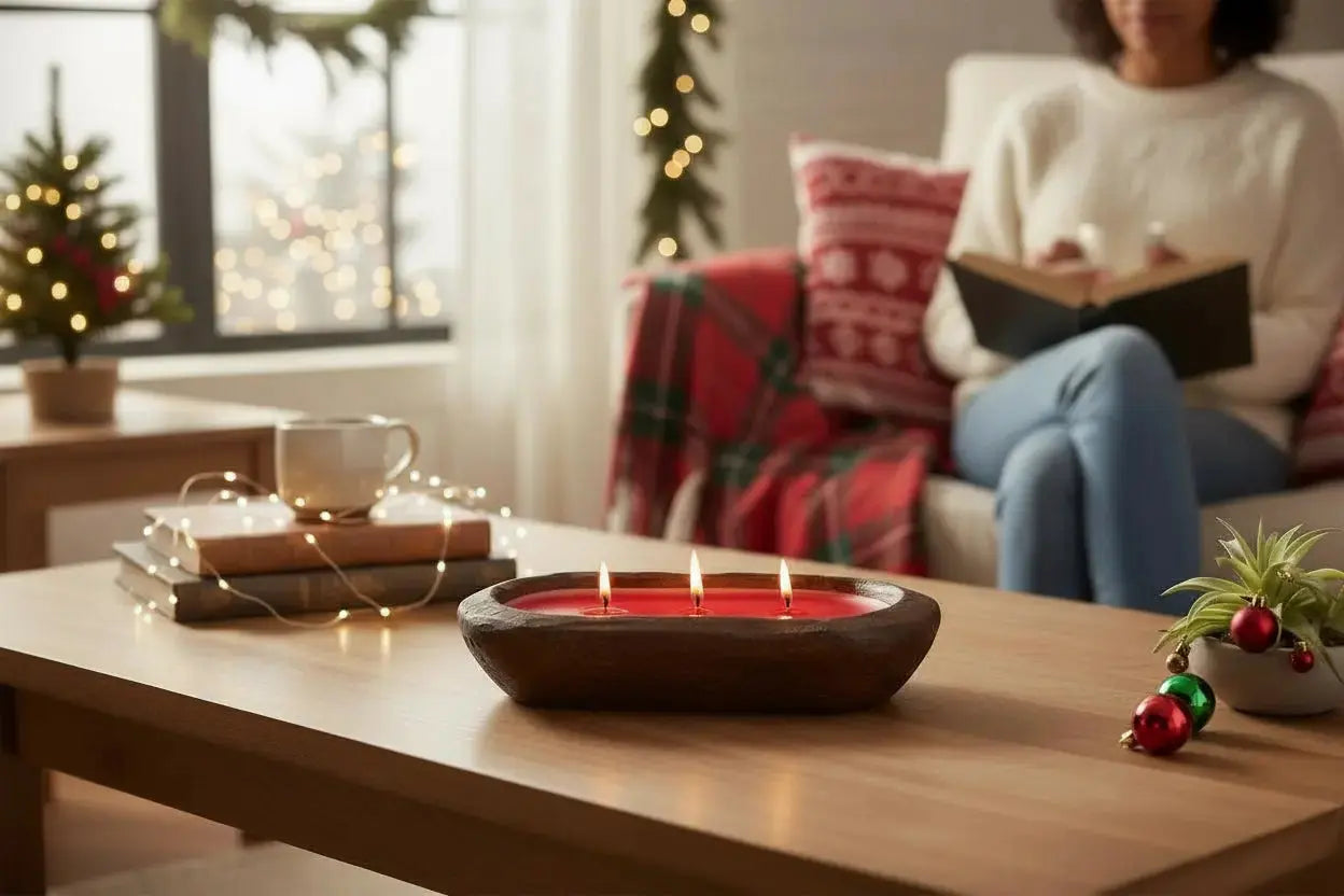 Christmas Time Holiday Candle in Rustic Bowl | Organic Soy Candle