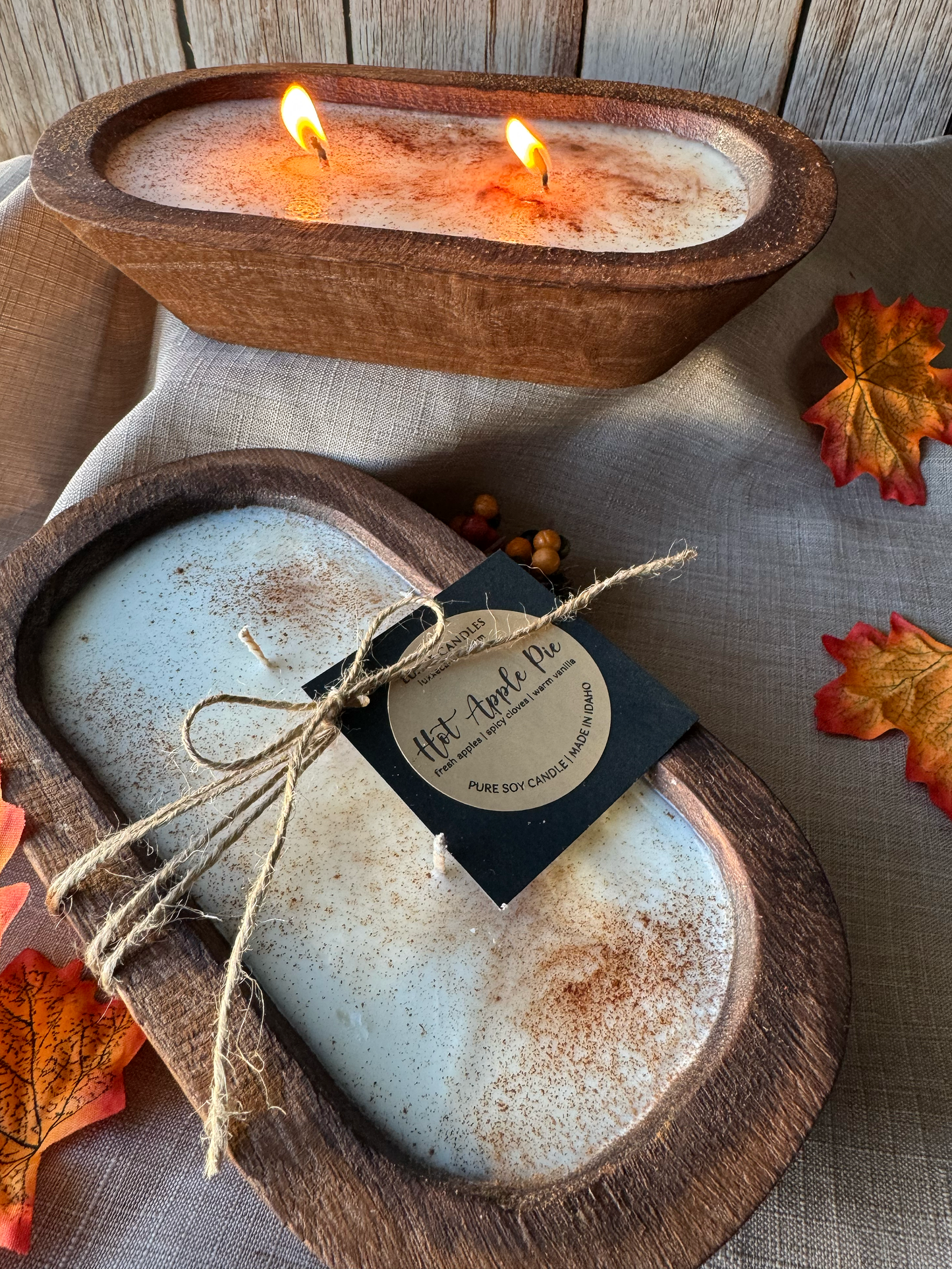 Hot Apple Pie Candle in Hand-carved Bowl | Organic Soy Candle