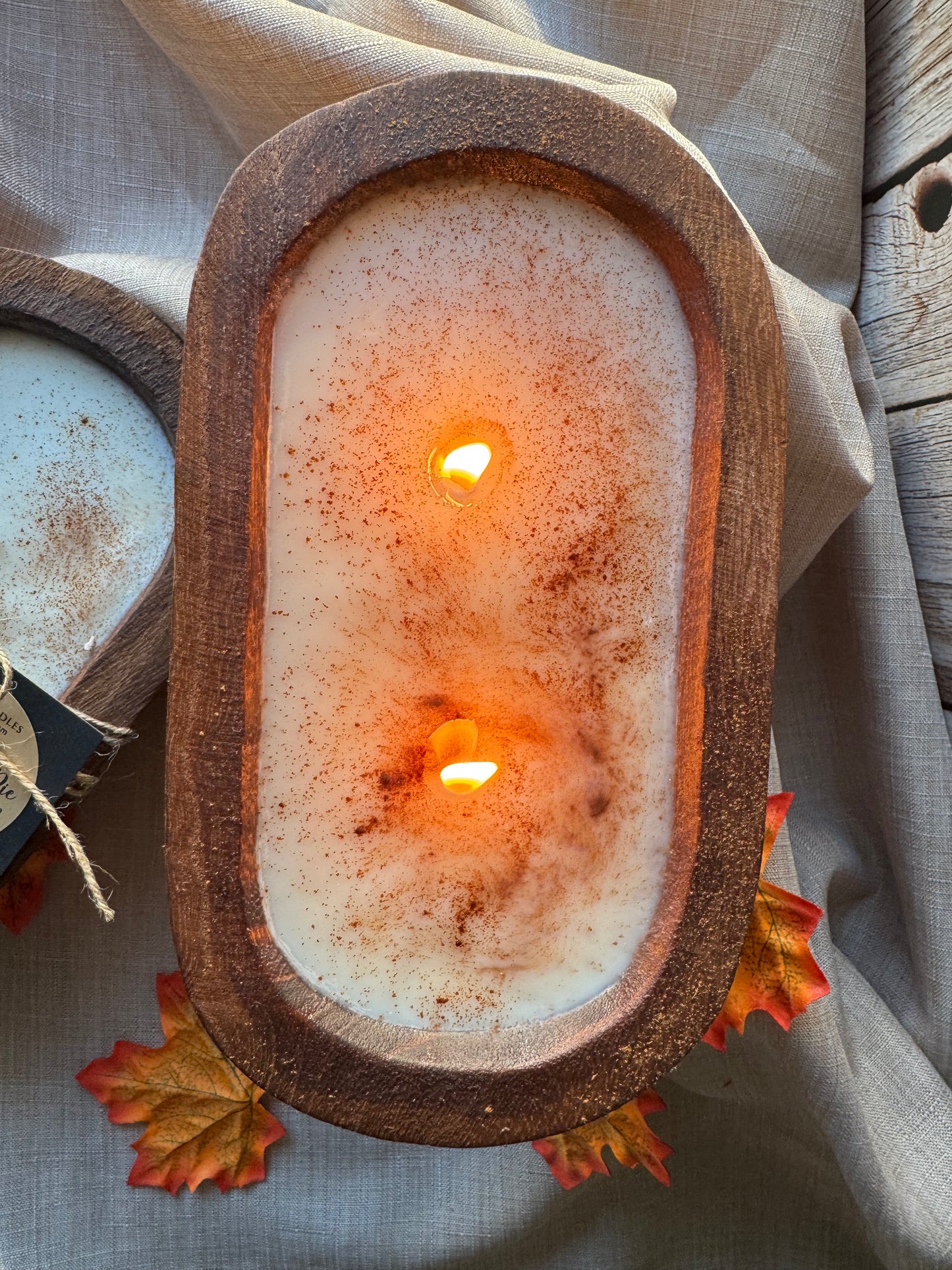 Hot Apple Pie Candle in Hand-carved Bowl | Organic Soy Candle