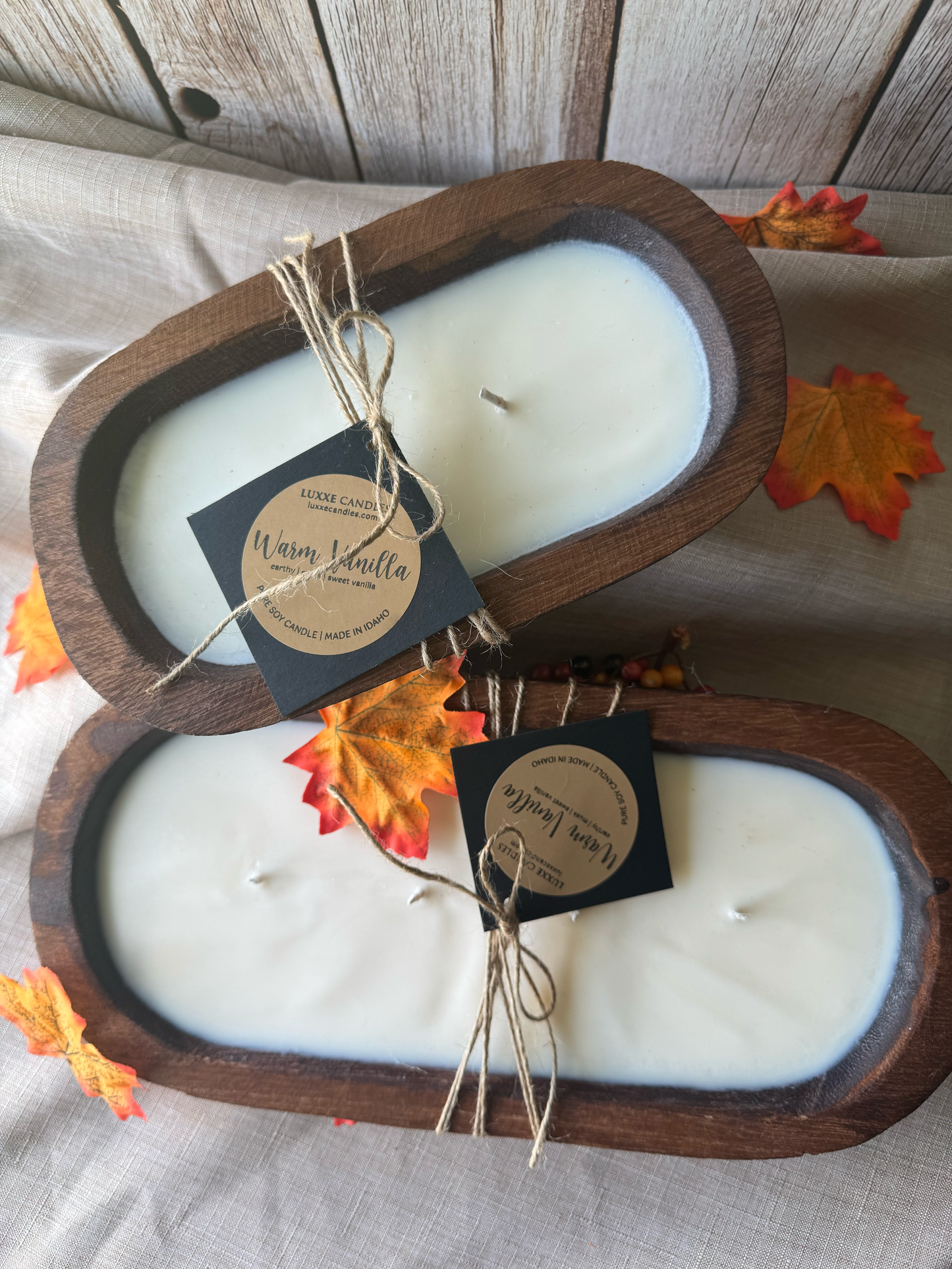 Warm Vanilla Candle in Hand-Carved Bowl | Organic Soy Candle