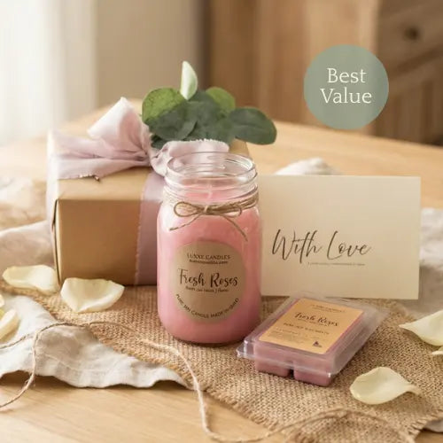 Mother’s Day Candle Gift Set for Mom | Rose Soy Candle & Wax Melts Bundle