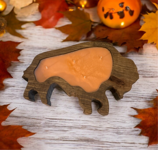 Bison or Buffalo Candle in Hand-Carved Bowl | Organic Soy Candle