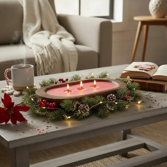 Christmas Time Holiday Candle in Rustic Bowl | Organic Soy Candle