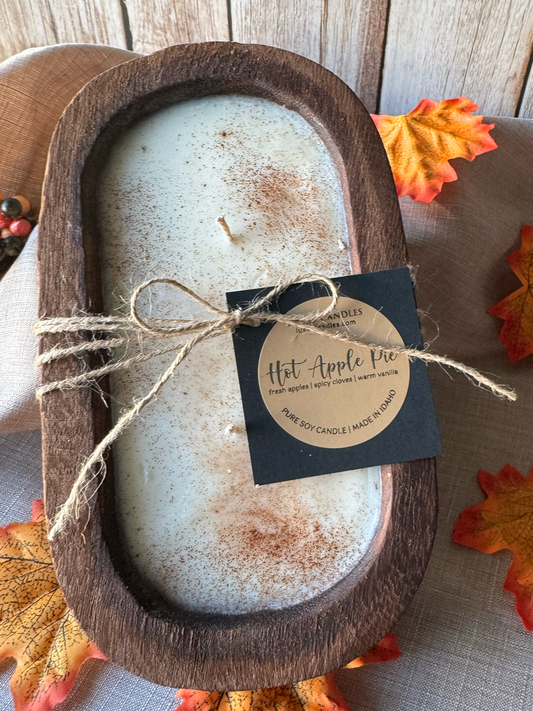 Hot Apple Pie Candle in Hand-carved Bowl | Organic Soy Candle