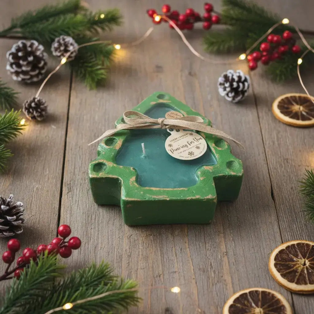 Christmas Tree Candle in Farmhouse Ceramic Bowl