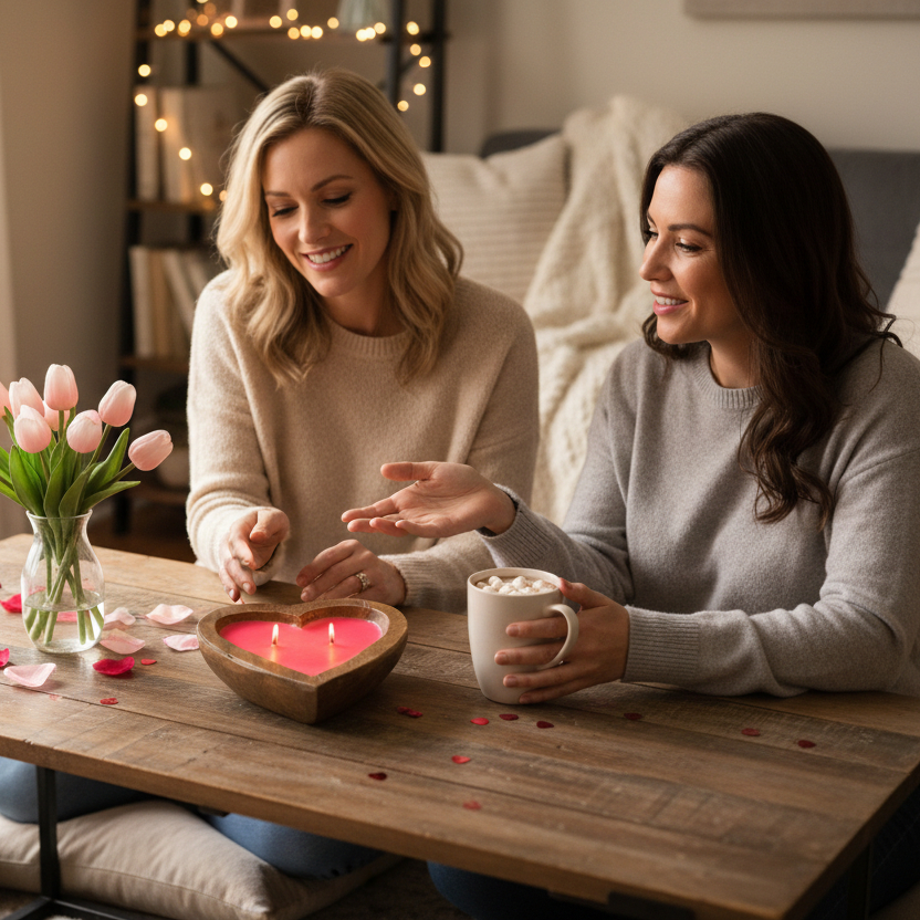 Heart Valentines Candle | Organic Soy Wax Wood Bowl