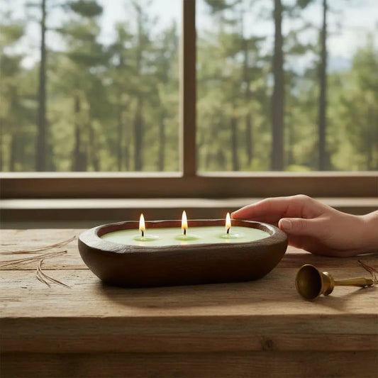 Alpine Stroll Candle in Hand-carved Bowl | Organic Soy Candle