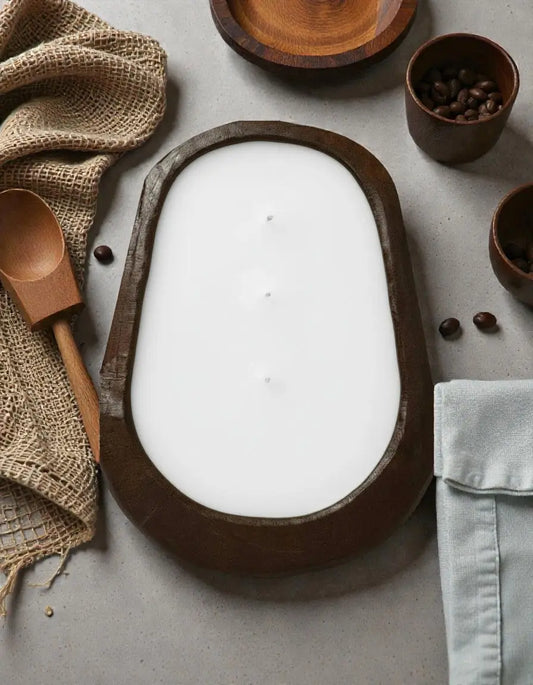 Warm Vanilla Candle in Hand-carved Bowl | Organic Soy Candle