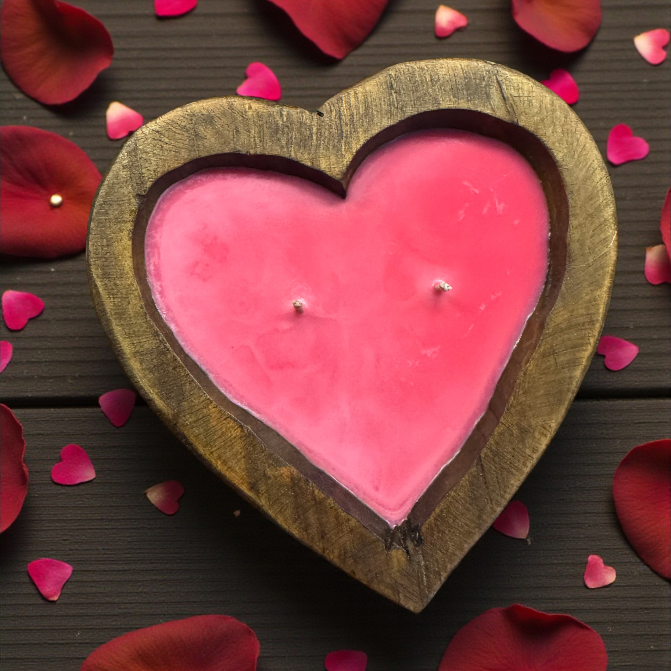 Heart Valentines Candle | Organic Soy Wax Wood Bowl
